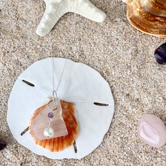 MAUI Beach Glass & Pearl Amethyst Necklace - Picture 4 of 6